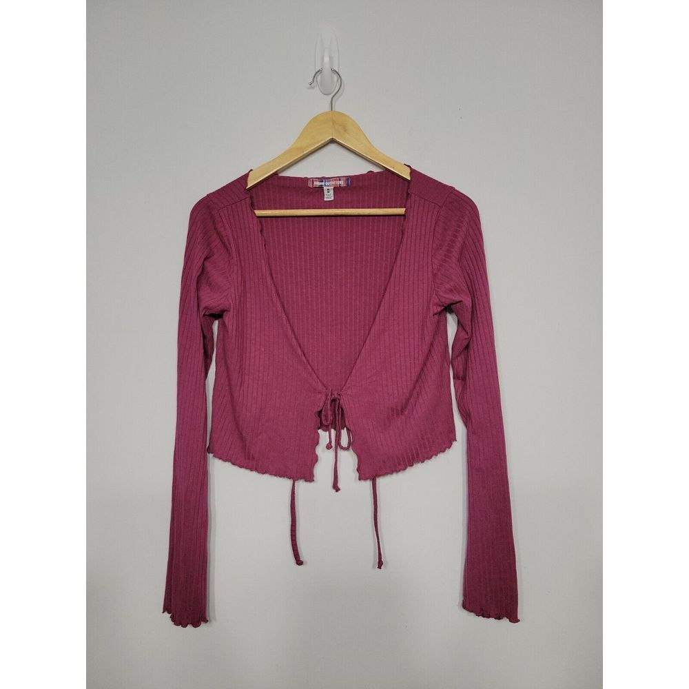 Urban Outfitters Women's Top Size‎ Medium Purple Tie Cropped Long Sleeve